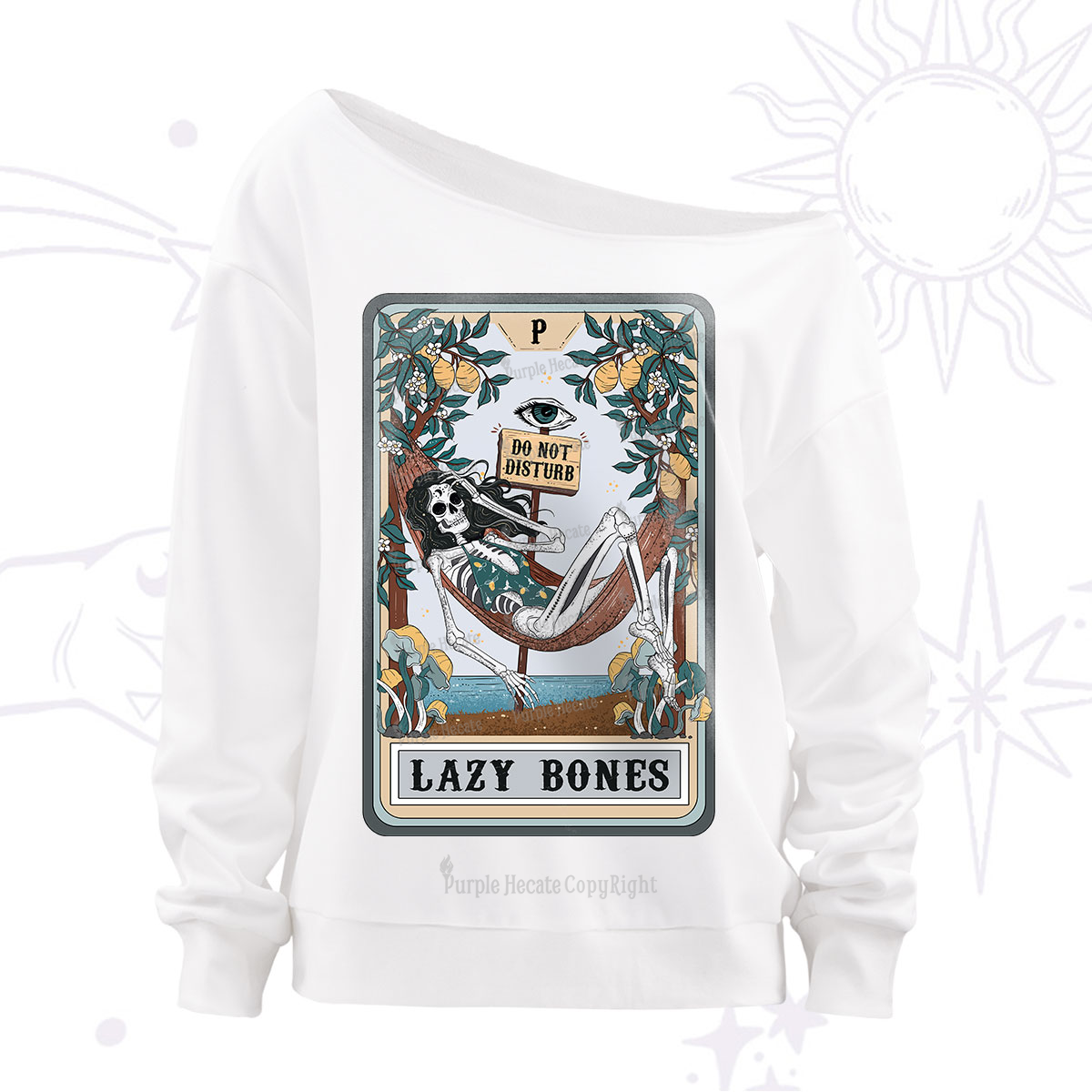 Purplehecate The Lazy Bones Tarot Off The Shoulder Sweatshirt