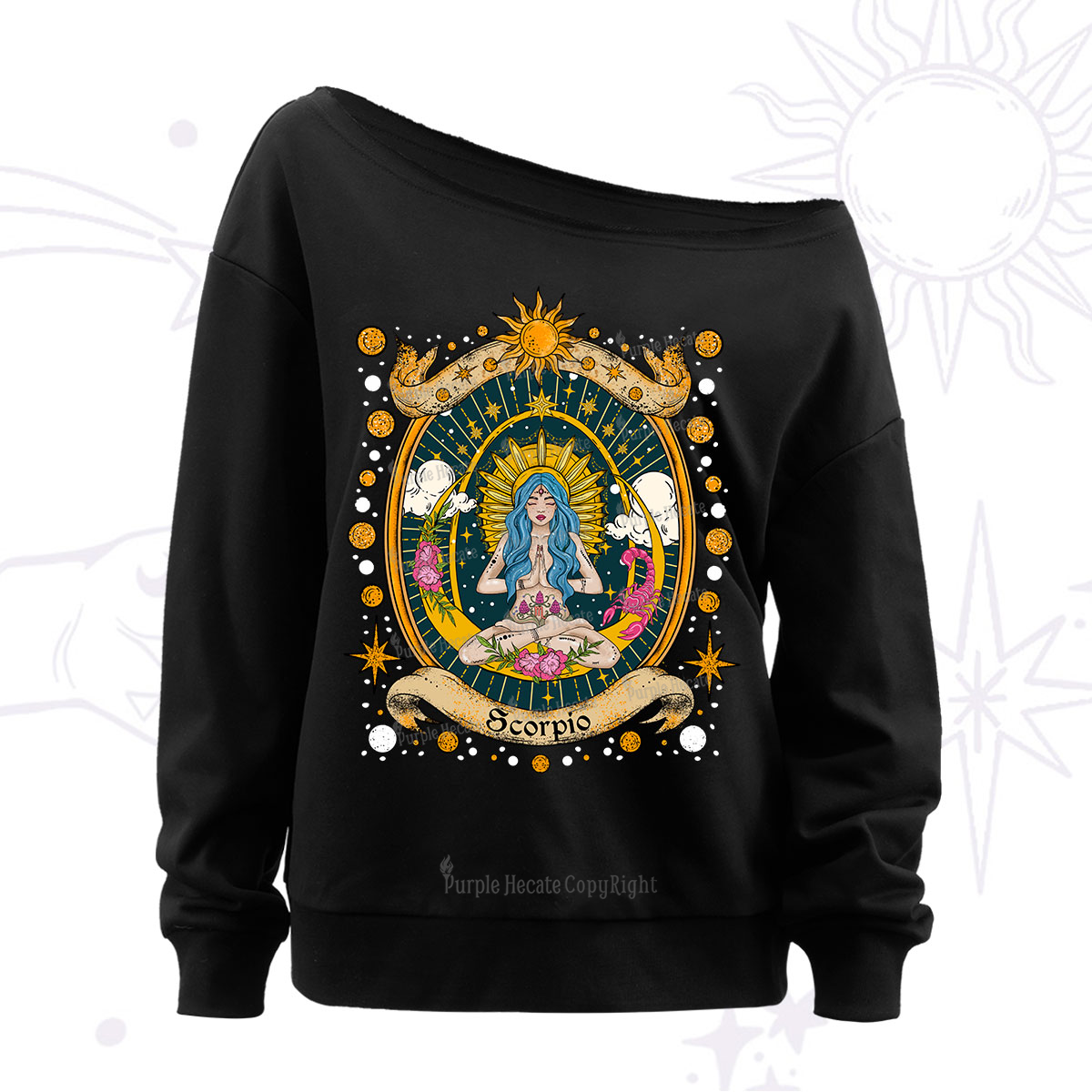 Purplehecate Scorpio Celestial Charm Zodiac Off The Shoulder Sweatshirt