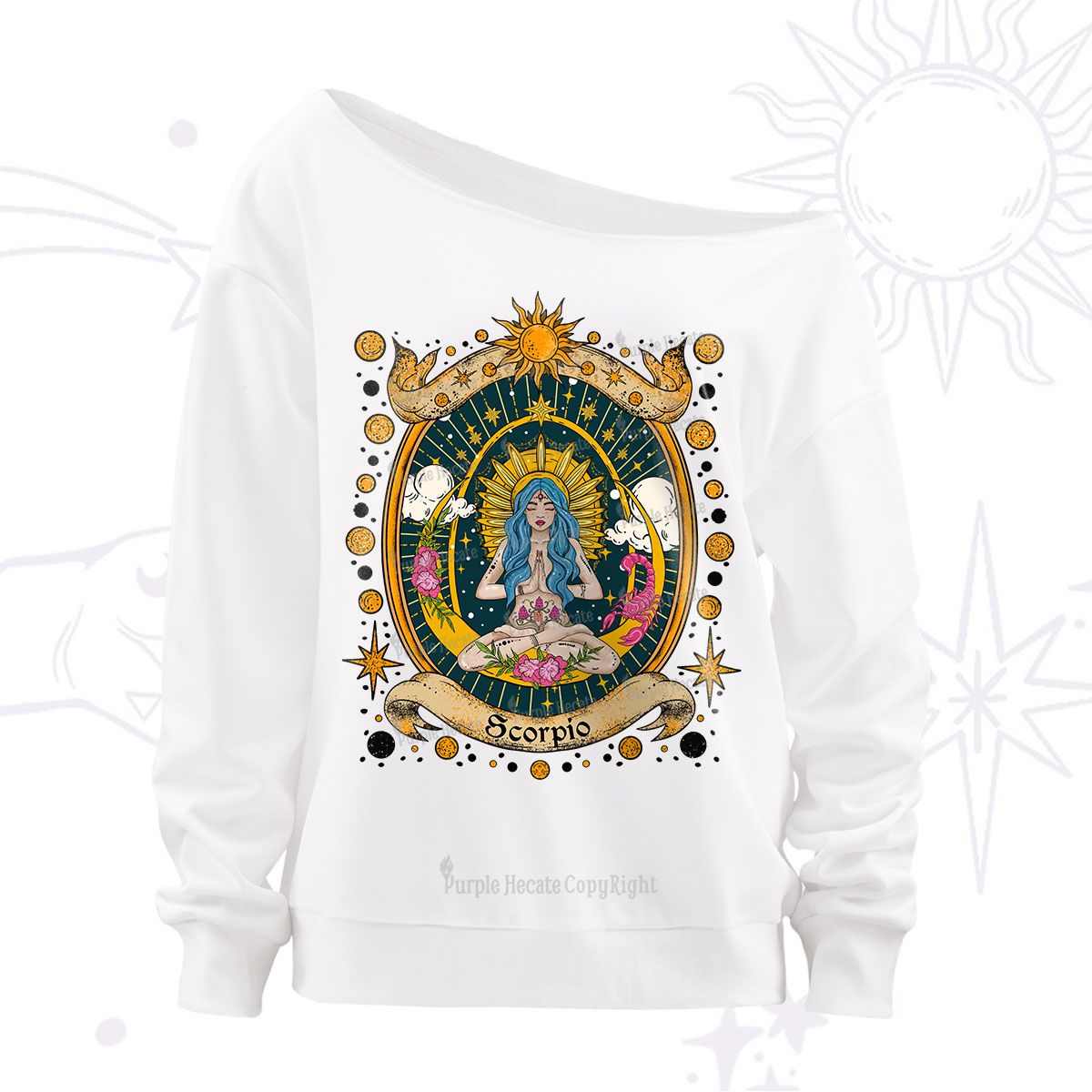 Purplehecate Scorpio Celestial Charm Zodiac Off The Shoulder Sweatshirt