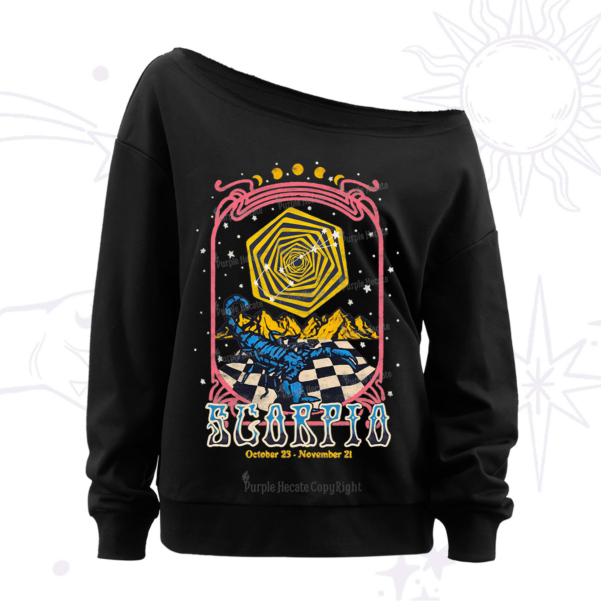 Purplehecate Scorpio Crew Zodiac Off The Shoulder Sweatshirt