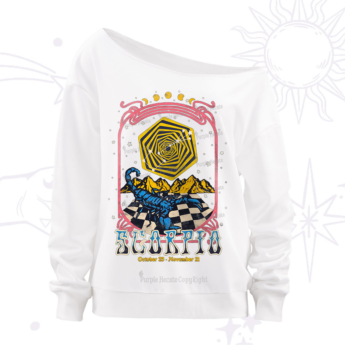 Purplehecate Scorpio Crew Zodiac Off The Shoulder Sweatshirt