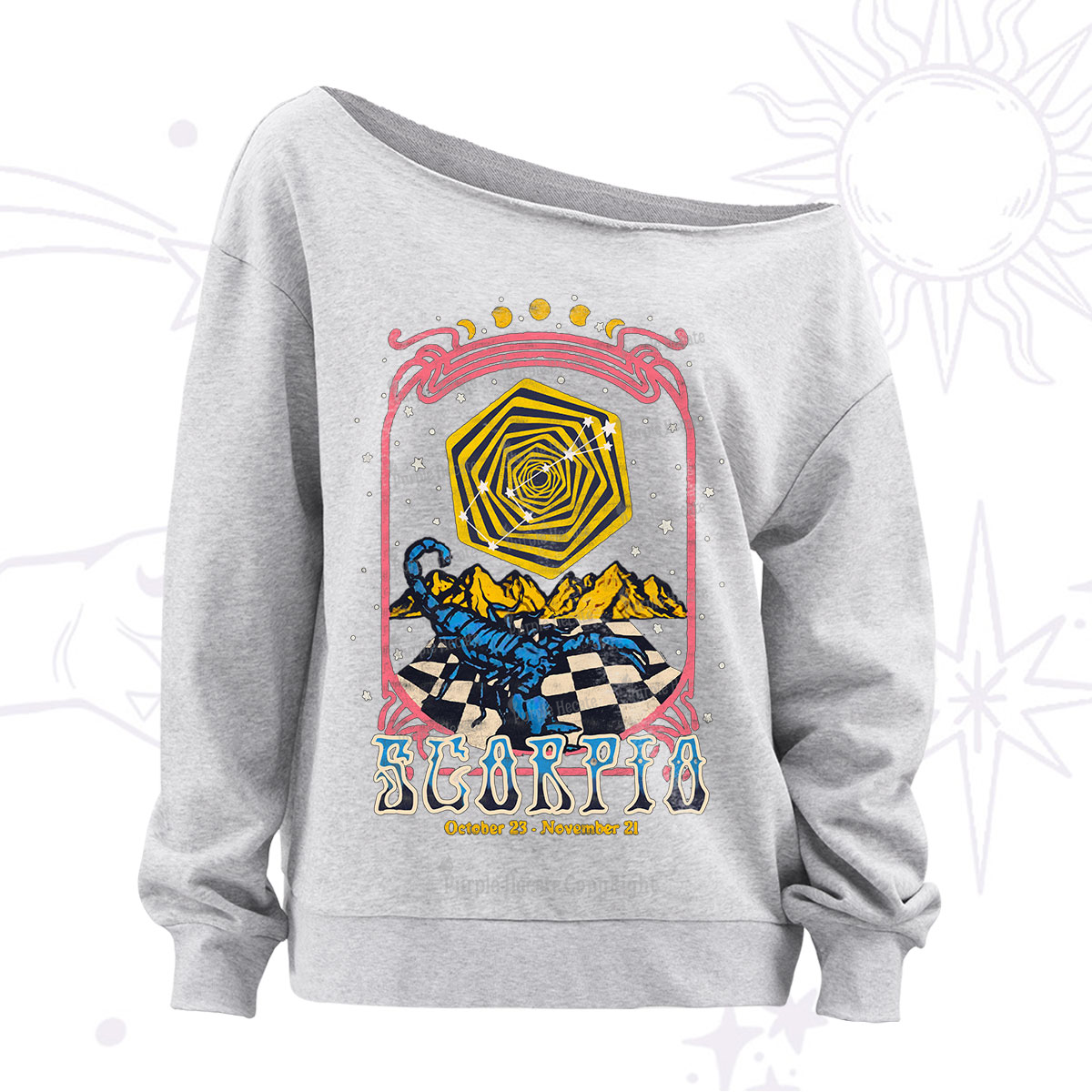 Purplehecate Scorpio Crew Zodiac Off The Shoulder Sweatshirt