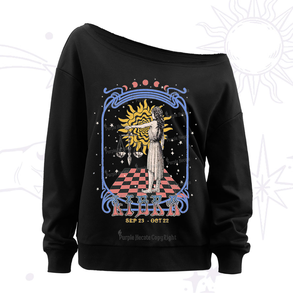 Purplehecate Libra Crew Zodiac Off The Shoulder Sweatshirt