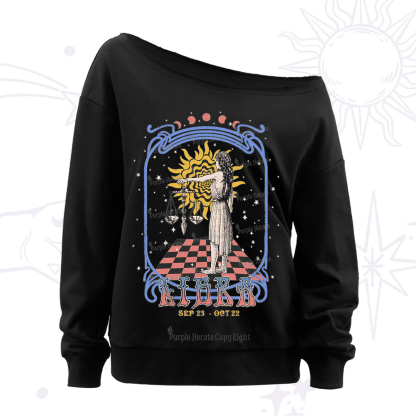 Purplehecate Libra Crew Zodiac Off The Shoulder Sweatshirt