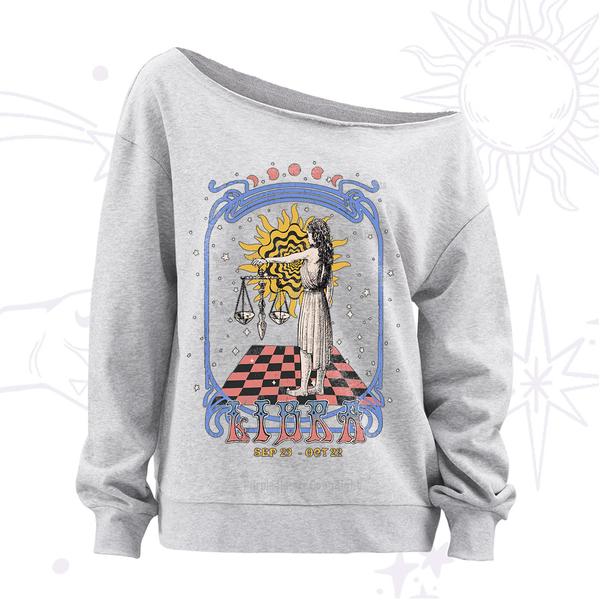 Purplehecate Libra Crew Zodiac Off The Shoulder Sweatshirt