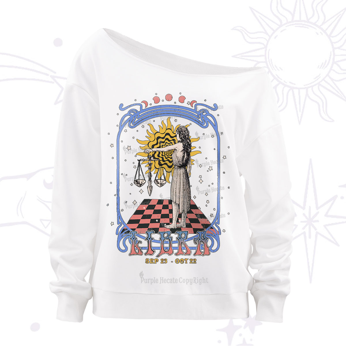 Purplehecate Libra Crew Zodiac Off The Shoulder Sweatshirt