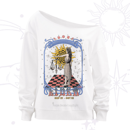 Purplehecate Libra Crew Zodiac Off The Shoulder Sweatshirt