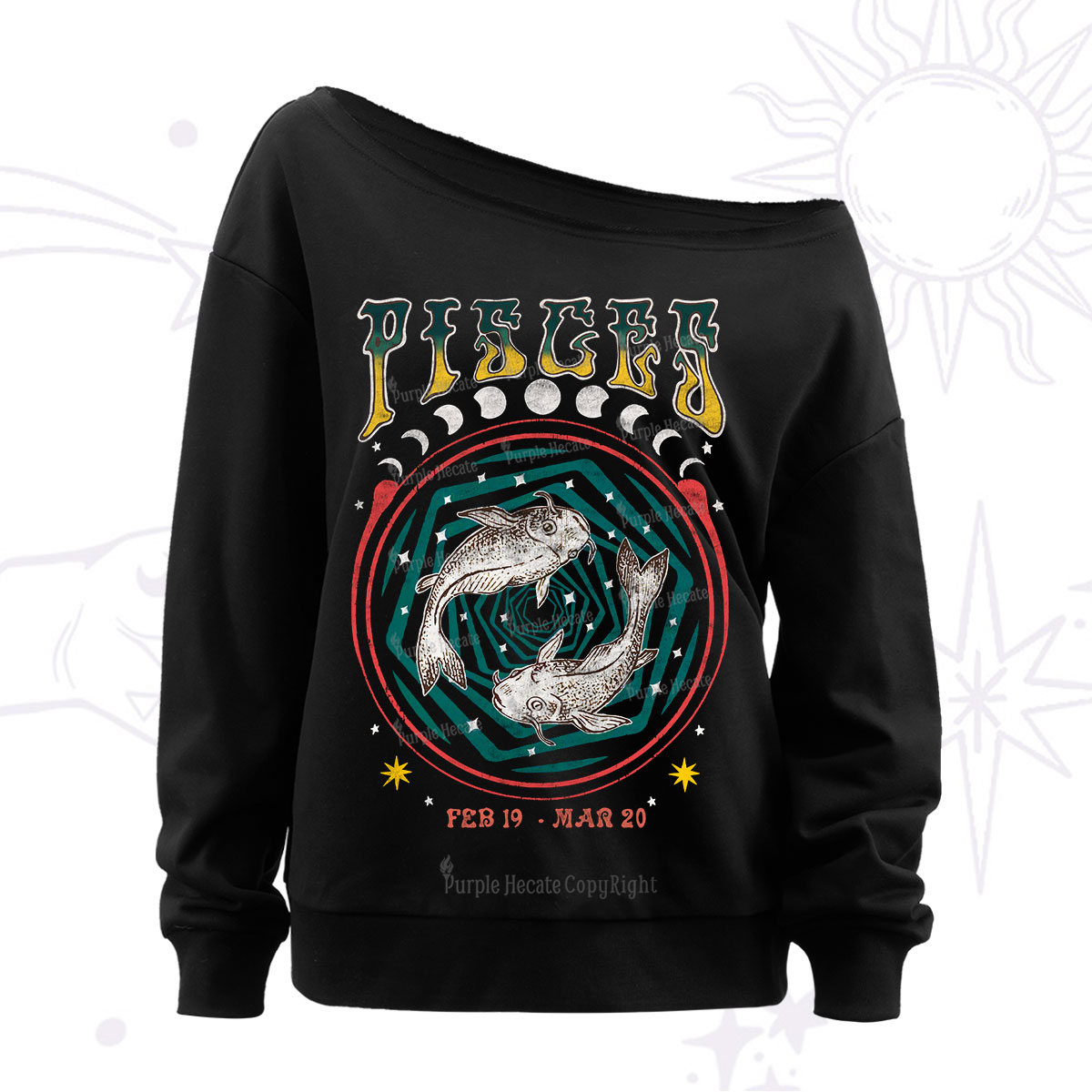 Purplehecate Pisces Crew Zodiac Off The Shoulder Sweatshirt