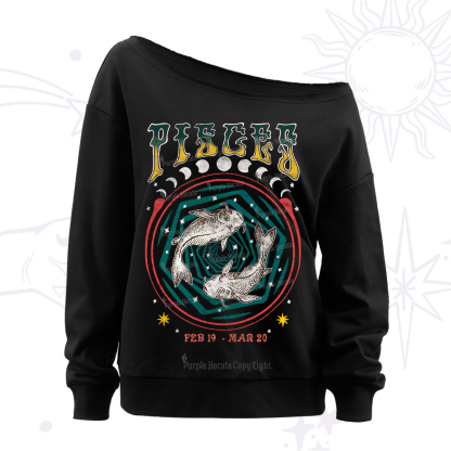 Purplehecate Pisces Crew Zodiac Off The Shoulder Sweatshirt