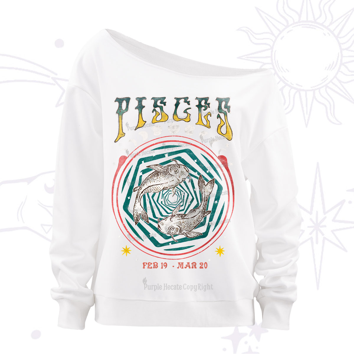 Purplehecate Pisces Crew Zodiac Off The Shoulder Sweatshirt