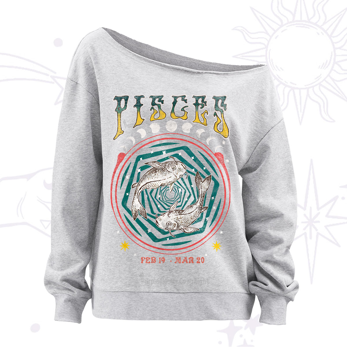 Purplehecate Pisces Crew Zodiac Off The Shoulder Sweatshirt
