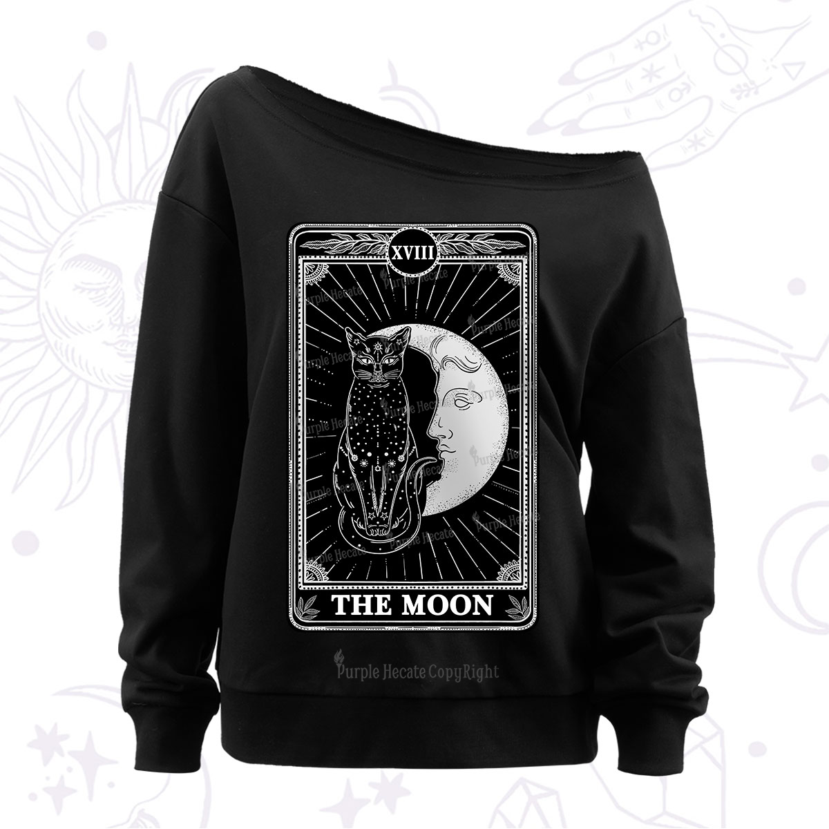 Purplehecate The Moon Tarot Card Off The Shoulder Sweatshirt