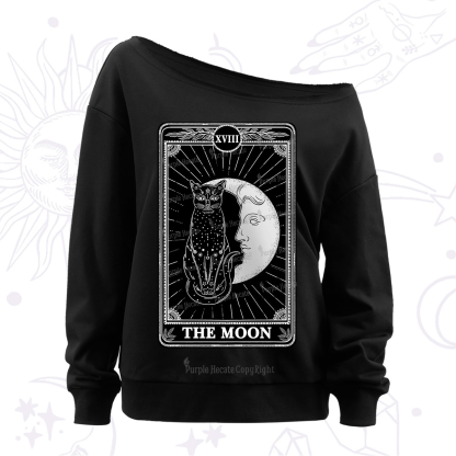 Purplehecate The Moon Tarot Card Off The Shoulder Sweatshirt