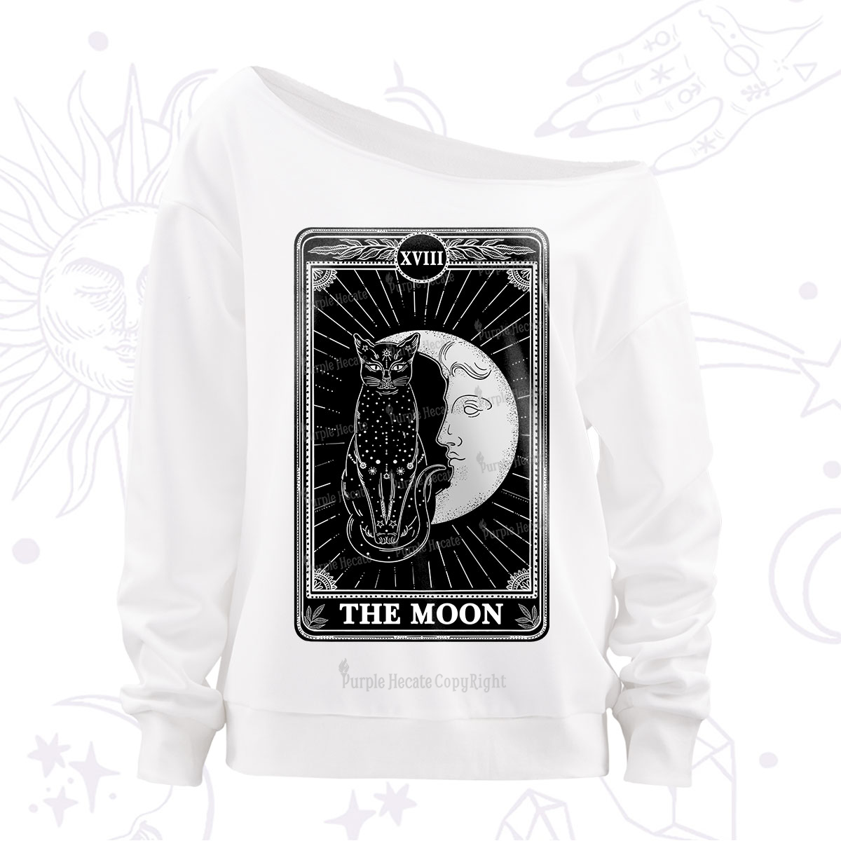 Purplehecate The Moon Tarot Card Off The Shoulder Sweatshirt