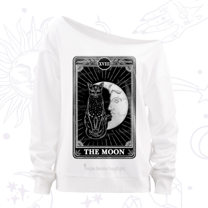 Purplehecate The Moon Tarot Card Off The Shoulder Sweatshirt