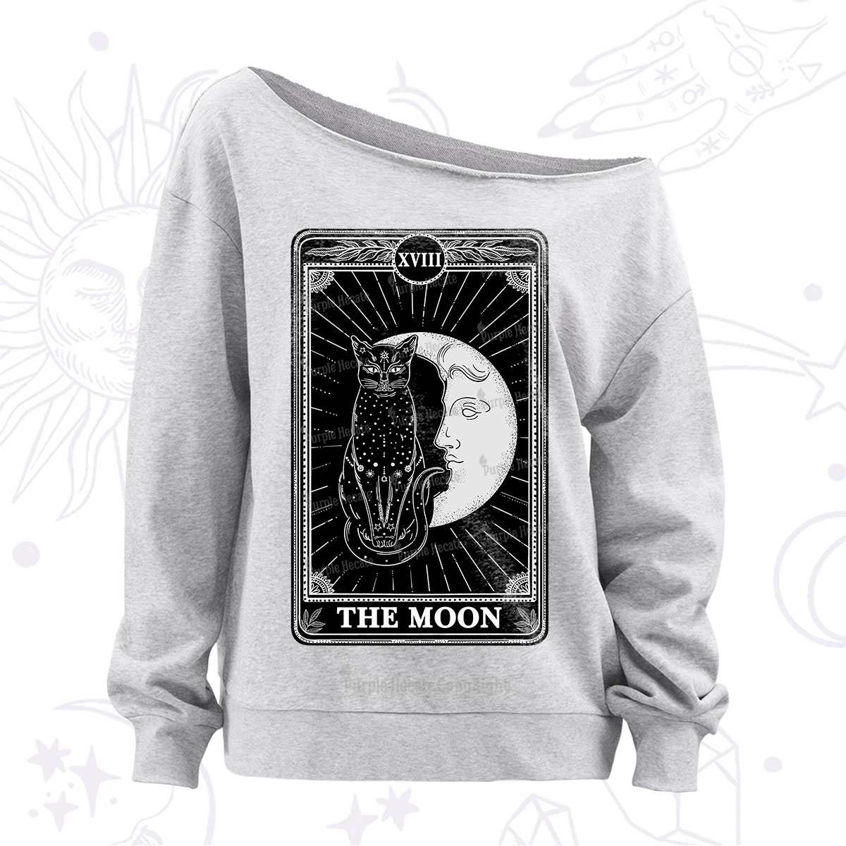 Purplehecate The Moon Tarot Card Off The Shoulder Sweatshirt