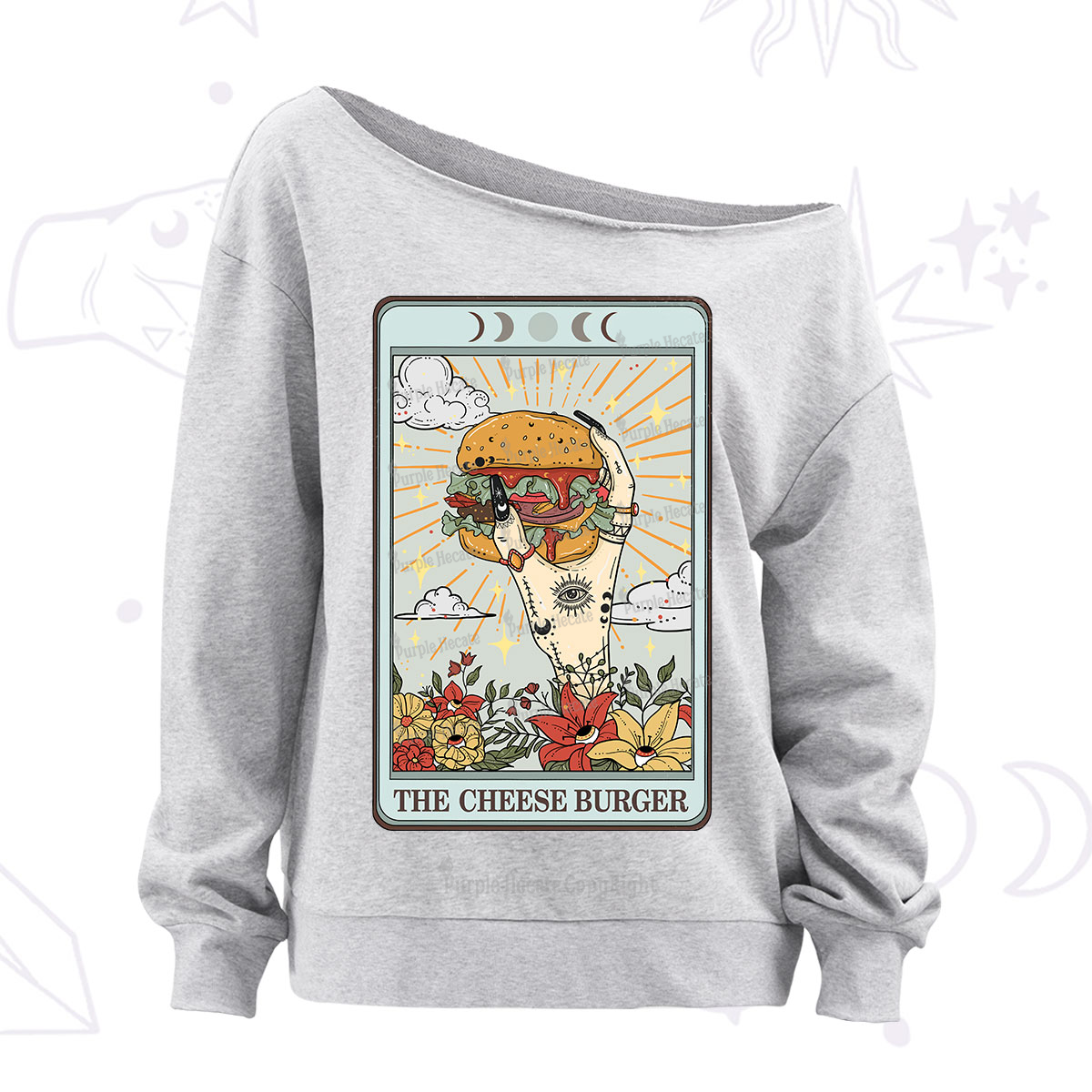 Purplehecate The Cheese Burger Tarot Off The Shoulder Sweatshirt