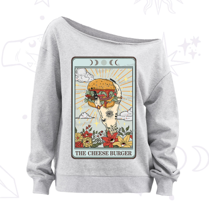 Purplehecate The Cheese Burger Tarot Off The Shoulder Sweatshirt