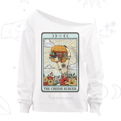 Purplehecate The Cheese Burger Tarot Off The Shoulder Sweatshirt