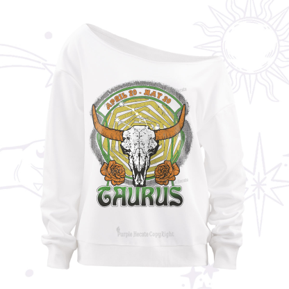 Purplehecate Taurus Crew Zodiac Off The Shoulder Sweatshirt