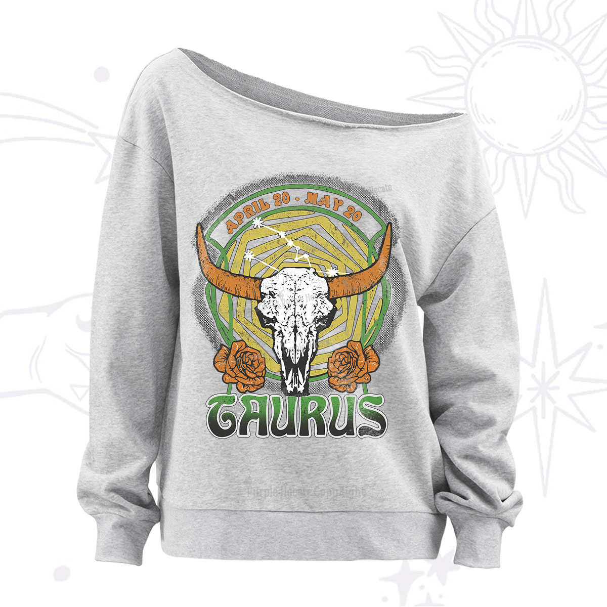 Purplehecate Taurus Crew Zodiac Off The Shoulder Sweatshirt