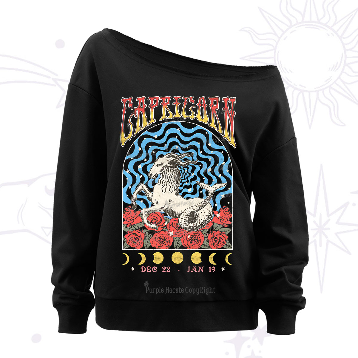 Purplehecate Capricorn Crew Zodiac Off The Shoulder Sweatshirt