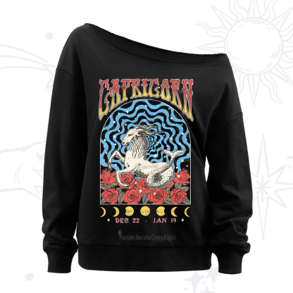 Purplehecate Capricorn Crew Zodiac Off The Shoulder Sweatshirt