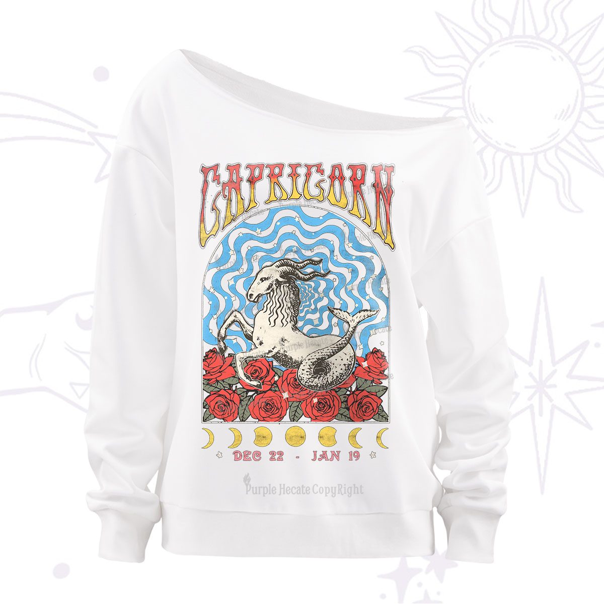 Purplehecate Capricorn Crew Zodiac Off The Shoulder Sweatshirt