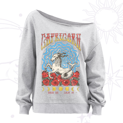Purplehecate Capricorn Crew Zodiac Off The Shoulder Sweatshirt