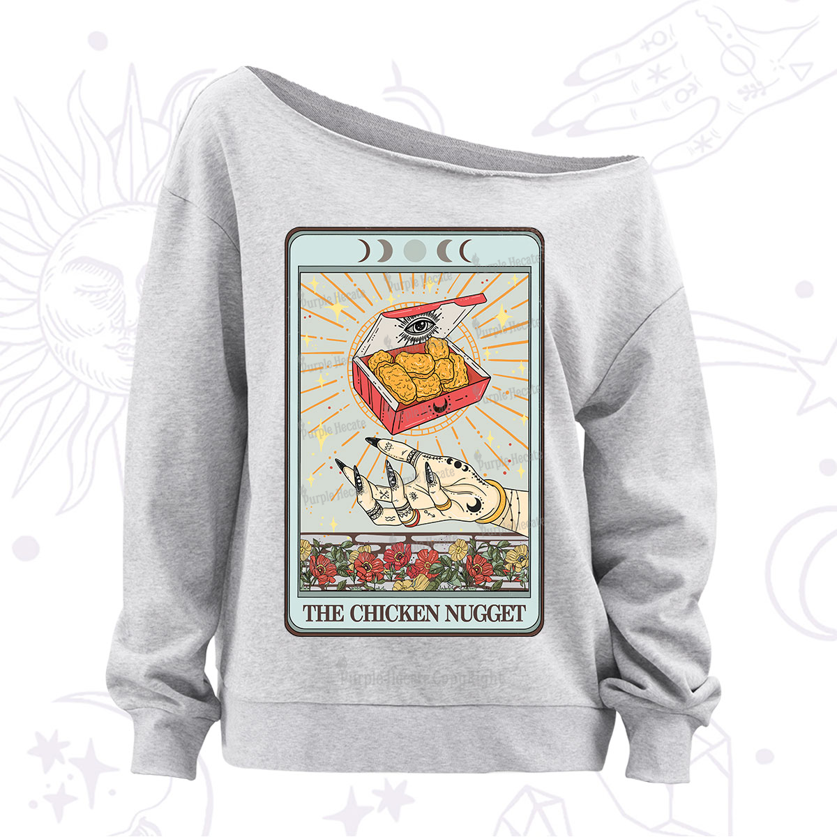 Purplehecate The Chicken Nugget Tarot Card Off The Shoulder Sweatshirt