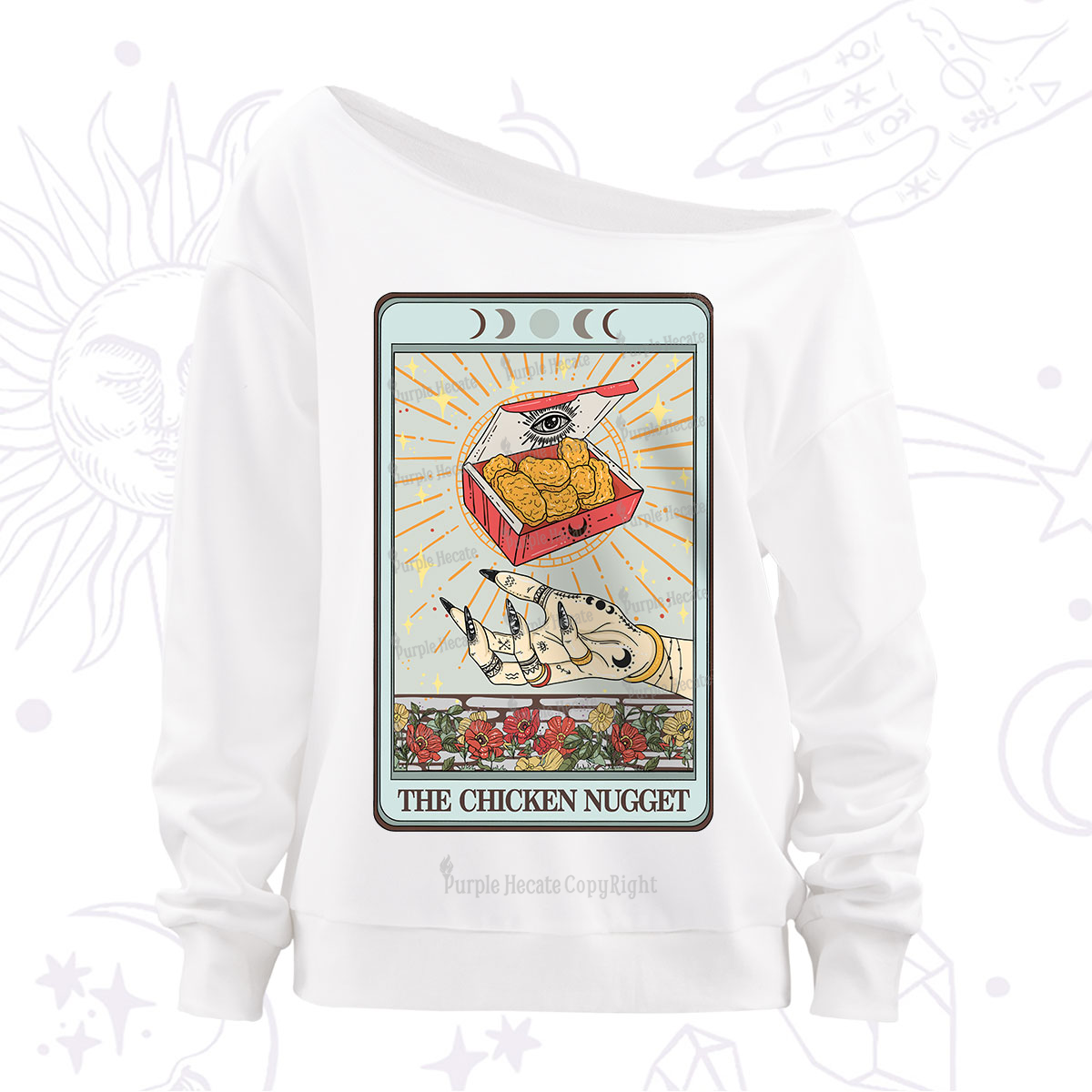 Purplehecate The Chicken Nugget Tarot Card Off The Shoulder Sweatshirt