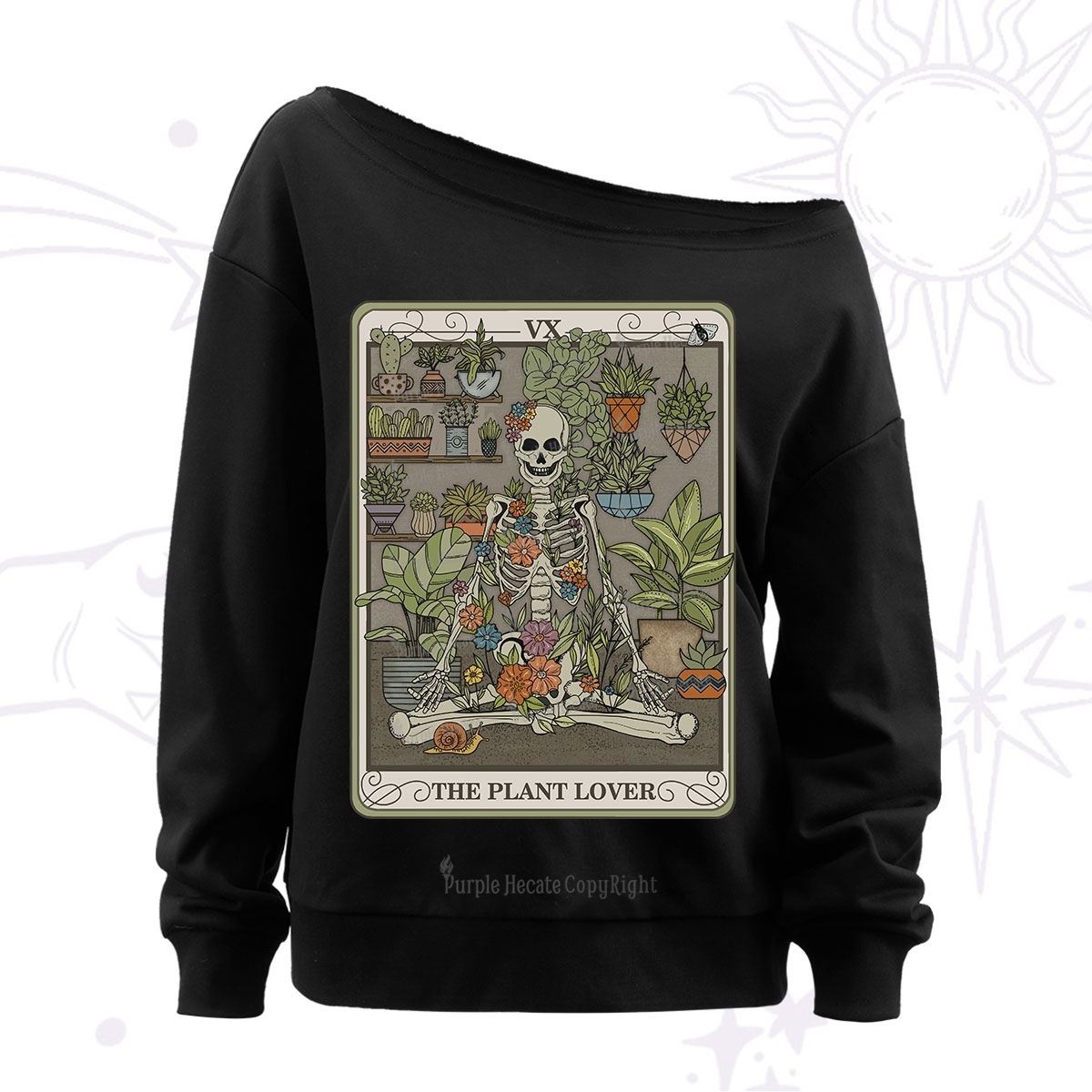 Purplehecate The Plant Lover Tarot Off The Shoulder Sweatshirt