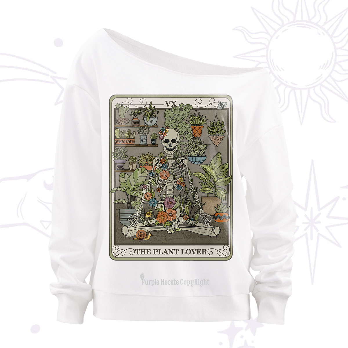 Purplehecate The Plant Lover Tarot Off The Shoulder Sweatshirt