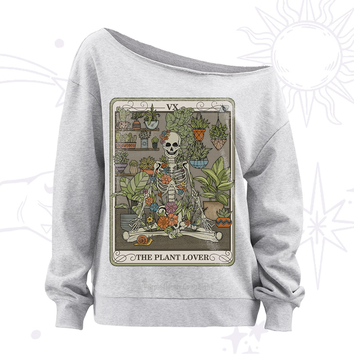 Purplehecate The Plant Lover Tarot Off The Shoulder Sweatshirt