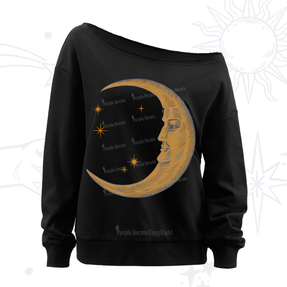 Purplehecate Celestial Moon Off The Shoulder Sweatshirt