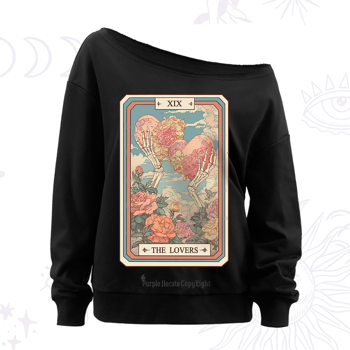 Purplehecate The Lovers Undying Heart Tarot Off The Shoulder Sweatshirt
