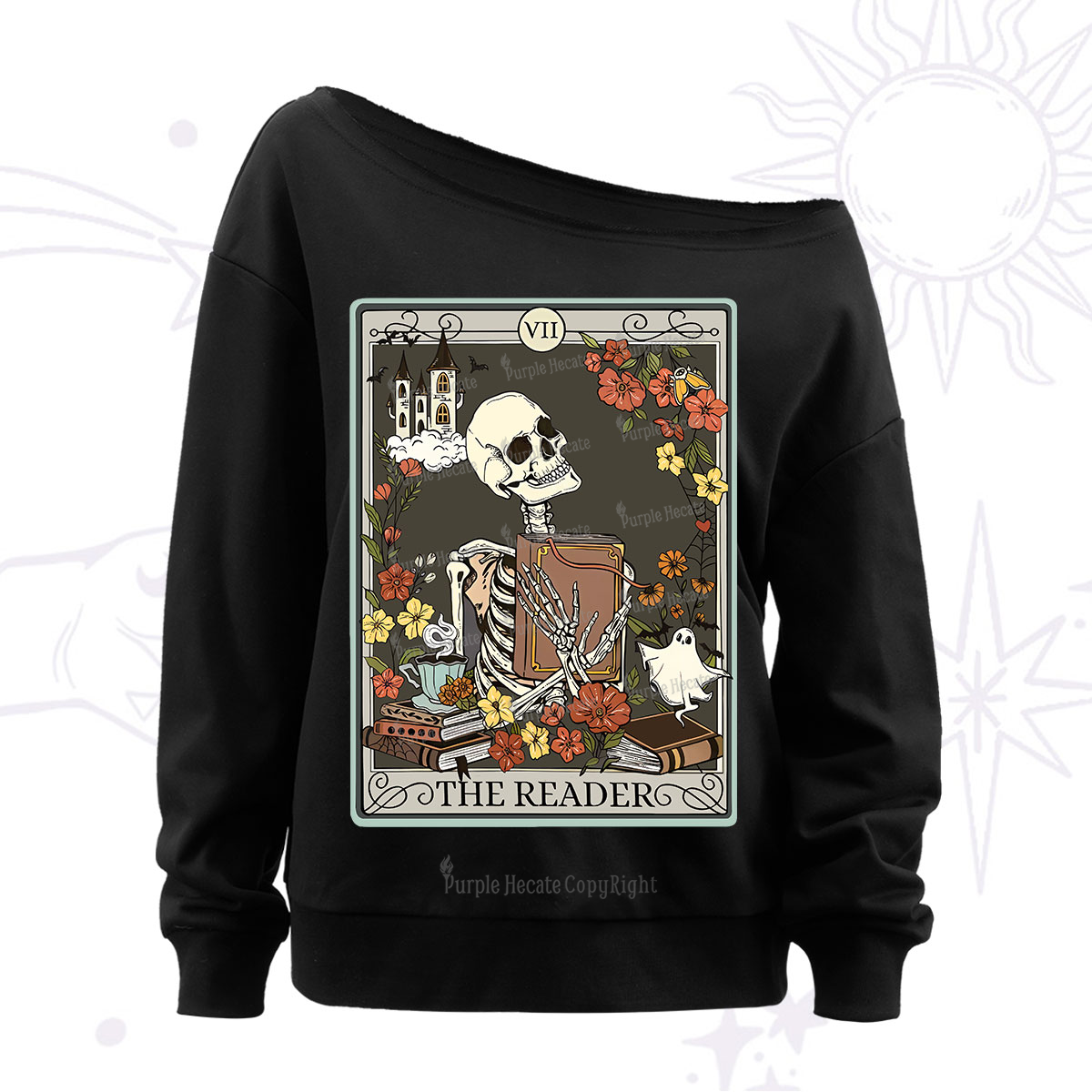 Purplehecate The Reader Tarot Card Off The Shoulder Sweatshirt