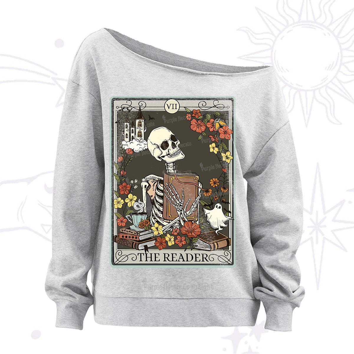 Purplehecate The Reader Tarot Card Off The Shoulder Sweatshirt