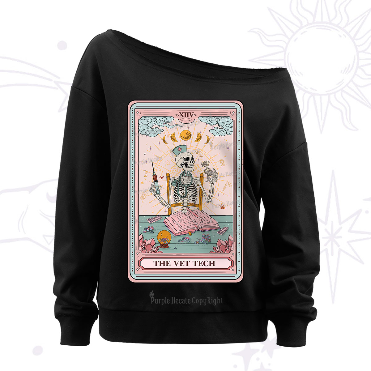 Purplehecate The Vet Tech Tarot Card Off The Shoulder Sweatshirt