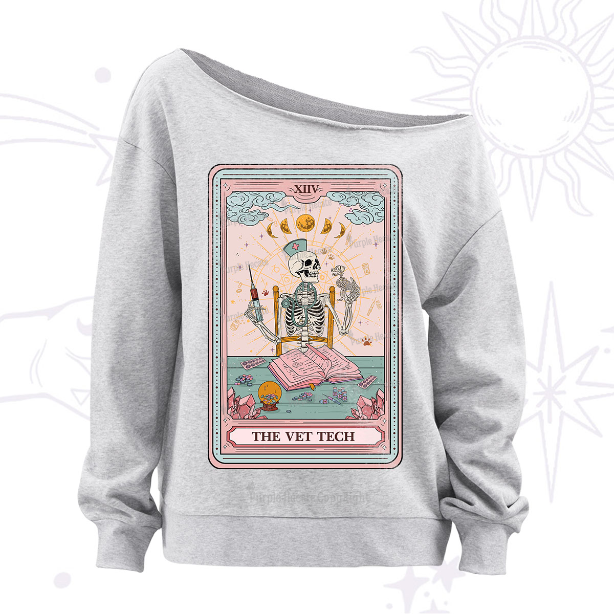 Purplehecate The Vet Tech Tarot Card Off The Shoulder Sweatshirt