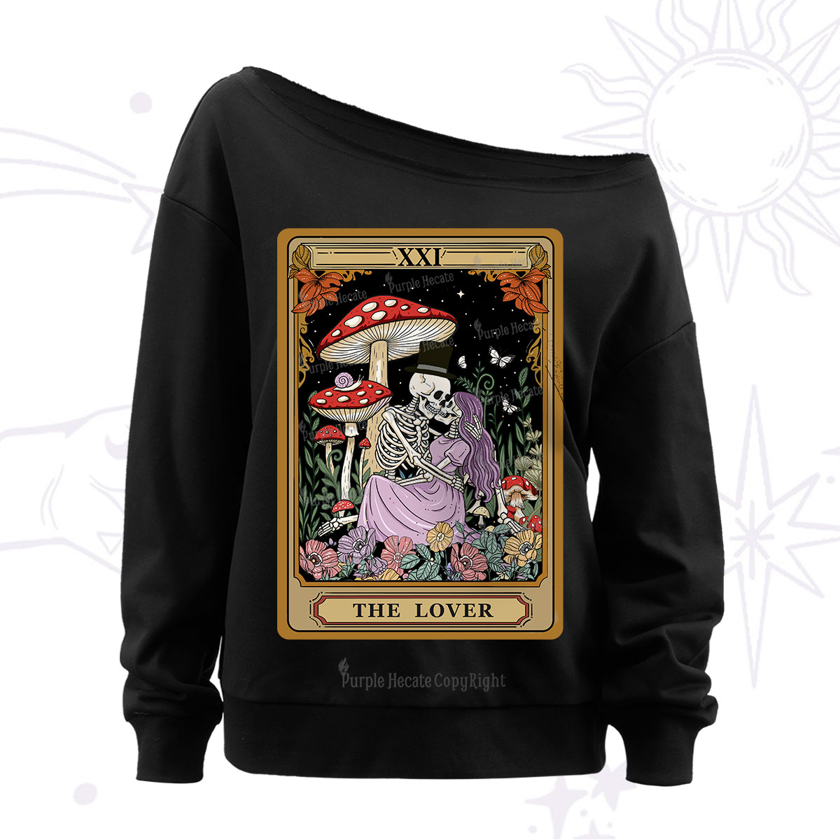 Purplehecate The Vintage Lover Tarot Off The Shoulder Sweatshirt