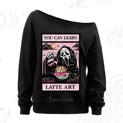 Purplehecate The You Can Learn Latte Art Oracle Card Off The Shoulder Sweatshirt