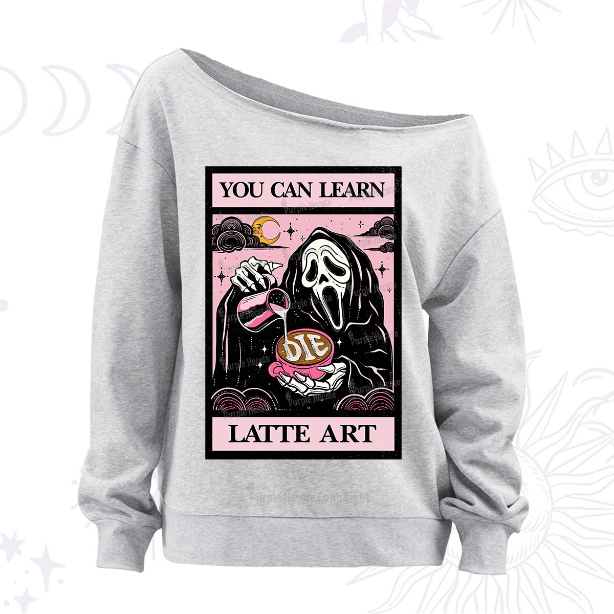 Purplehecate The You Can Learn Latte Art Oracle Card Off The Shoulder Sweatshirt