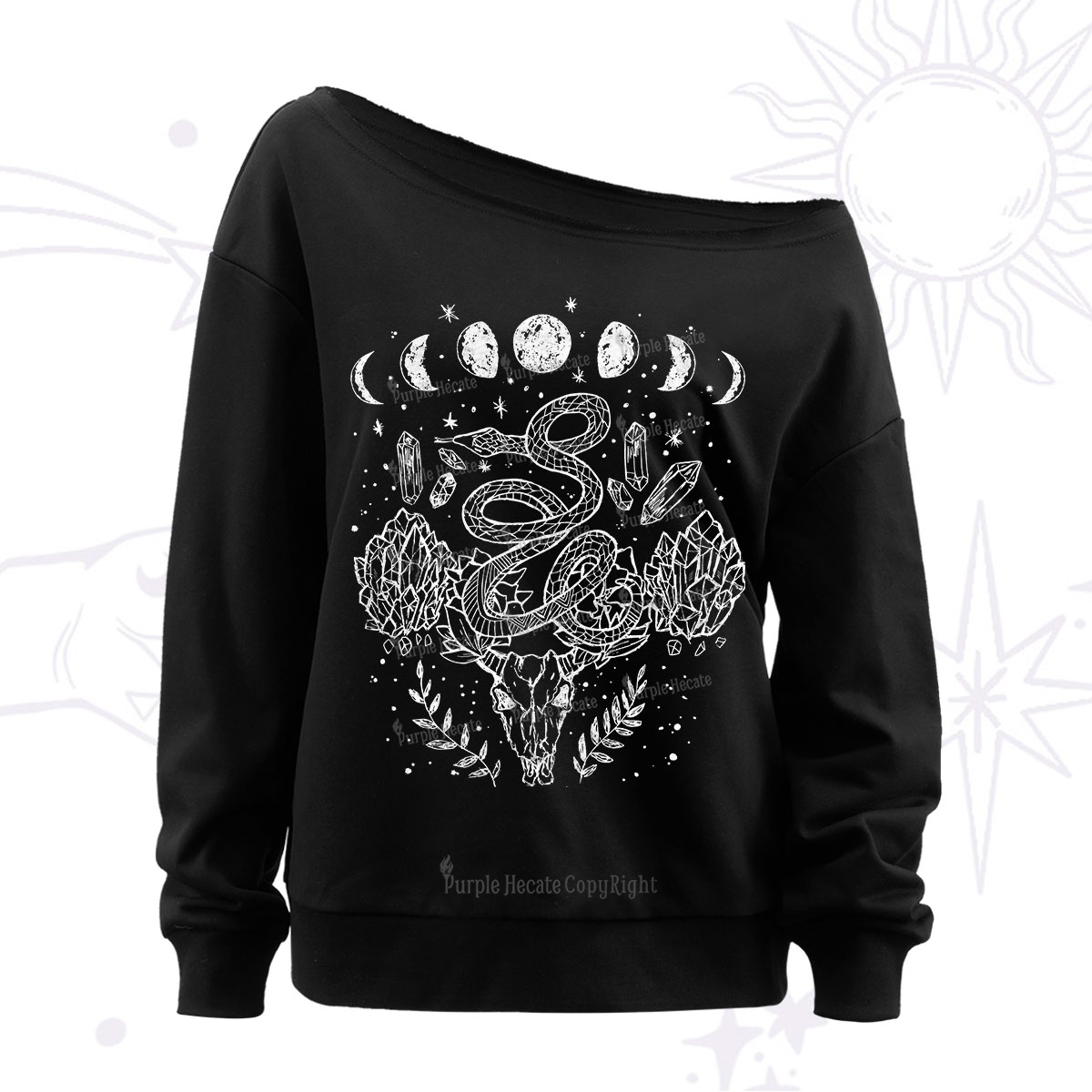 Purplehecate Crystals Witchy Off The Shoulder Sweatshirt