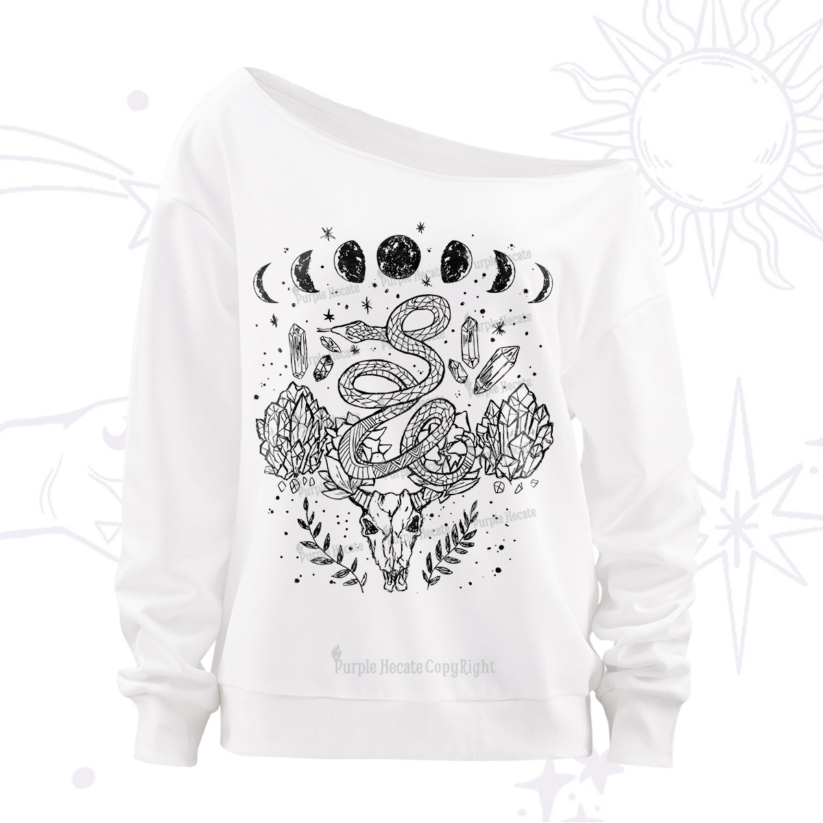 Purplehecate Crystals Witchy Off The Shoulder Sweatshirt