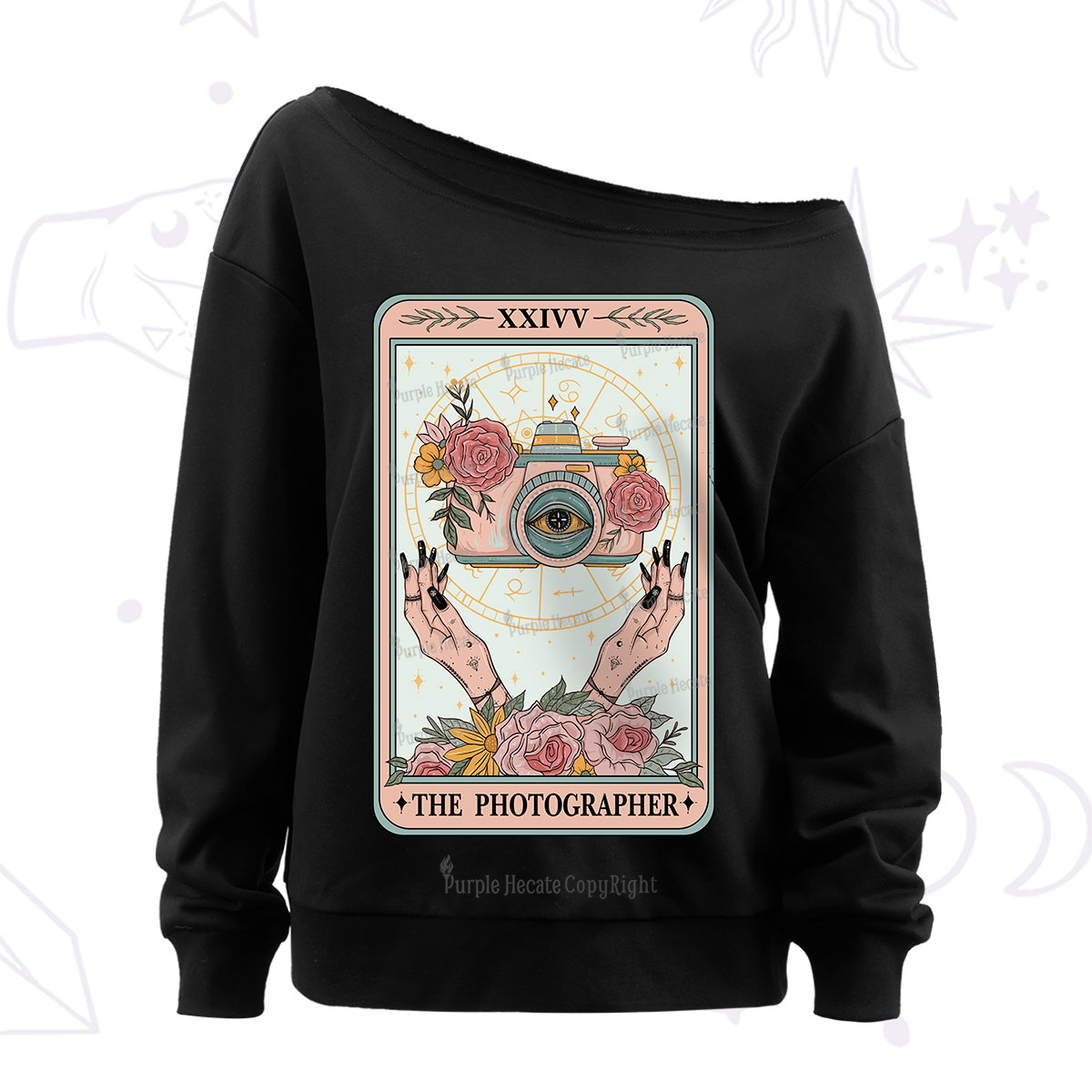 Purplehecate The Photographter Tarot Off The Shoulder Sweatshirt