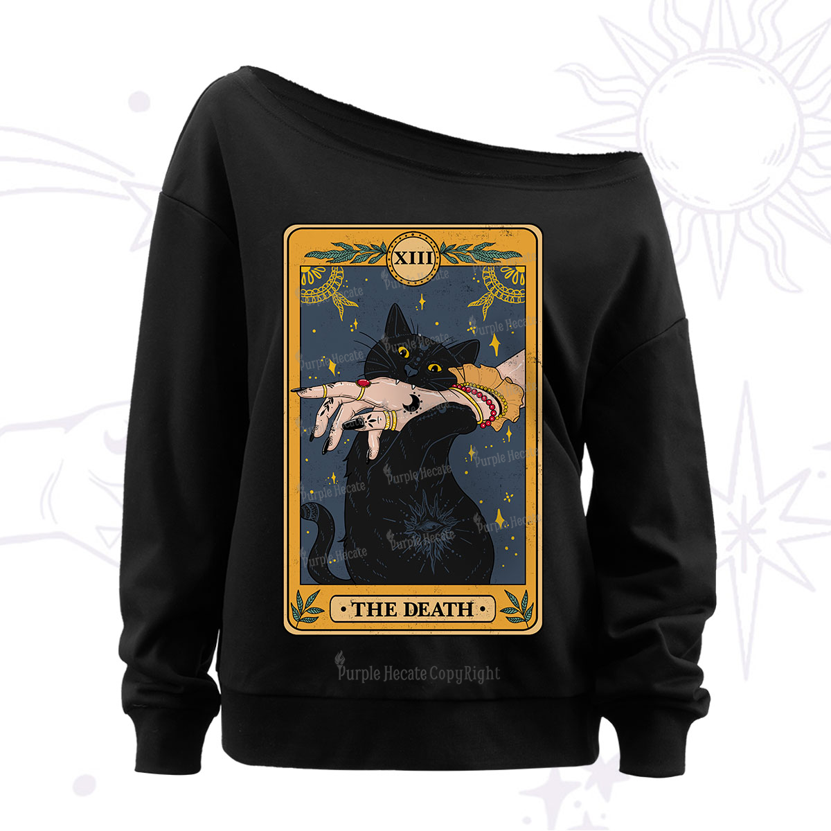 Purplehecate The Death Card Tarot Cat Off The Shoulder Sweatshirt