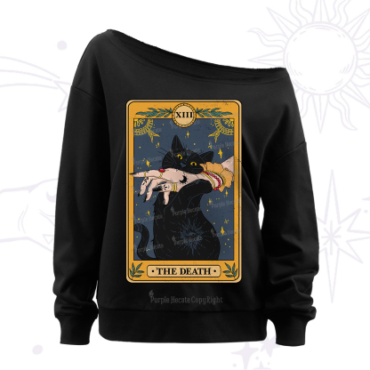 Purplehecate The Death Card Tarot Cat Off The Shoulder Sweatshirt