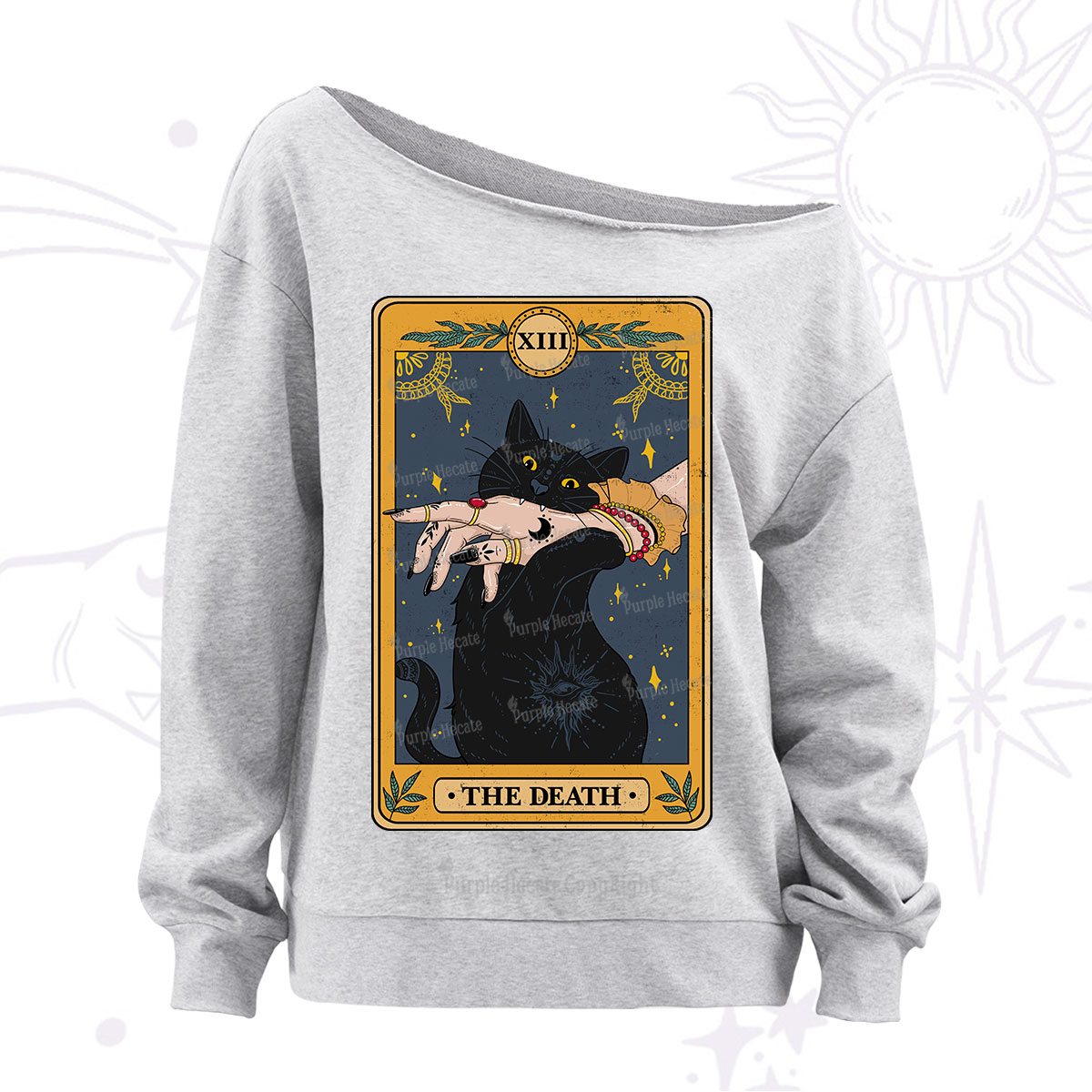 Purplehecate The Death Card Tarot Cat Off The Shoulder Sweatshirt