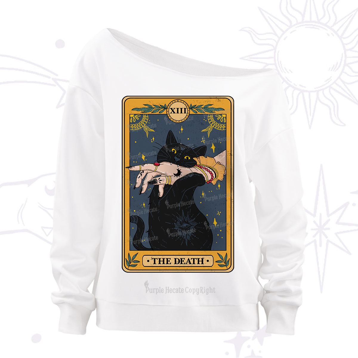 Purplehecate The Death Card Tarot Cat Off The Shoulder Sweatshirt